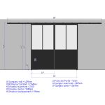 Double porte coulissante H 2088 x L 1067 mm - 2 sections verticales + soubassement bois