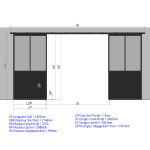 Double porte coulissante H 2088 x L 1067 mm - 2 sections verticales + soubassement bois