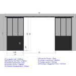 Double porte coulissante H 2088 x L 1067 mm - 3 sections verticales + soubassement bois