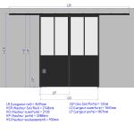 Double porte coulissante H 2088 x L 867 mm - 2 sections verticales + soubassement bois