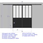 Double porte coulissante H 2088 x L 867 mm - 3 sections verticales + soubassement bois