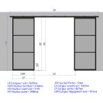 Double porte coulissante H 2088 x L 867 mm - 3 verres horizontaux