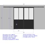 Double porte coulissante H 2088 x L 967 mm - 2 sections verticales + soubassement bois