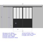 Double porte coulissante H 2088 x L 967 mm - 3 sections verticales + soubassement bois