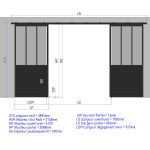 Double porte coulissante H 2088 x L 967 mm - 3 sections verticales + soubassement bois