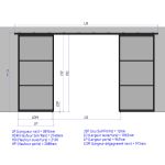 Double porte coulissante H 2088 x L 967 mm - 3 verres horizontaux