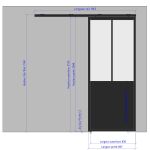 Porte coulissante H 2088 x L 867 mm - 2 verres verticaux + soubassement bois