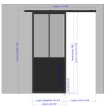 Porte coulissante H 2088 x L 867 mm - 2 verres verticaux + soubassement bois