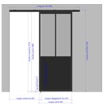 Porte coulissante H 2088 x L 867 mm - 2 verres verticaux + soubassement bois