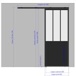 Porte coulissante H 2088 x L 867 mm - 3 verres verticaux + soubassement bois