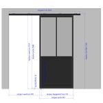 Porte coulissante H 2088 x L 967 mm - 2 verres verticaux + soubassement bois