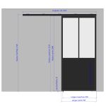 Porte coulissante H 2088 x L 967 mm - 2 verres verticaux + soubassement bois