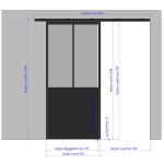 Porte coulissante H 2088 x L 967 mm - 2 verres verticaux + soubassement bois