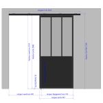 Porte coulissante H 2088 x L 967 mm - 3 verres verticaux + soubassement bois