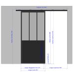 Porte coulissante H 2088 x L 967 mm - 3 verres verticaux + soubassement bois